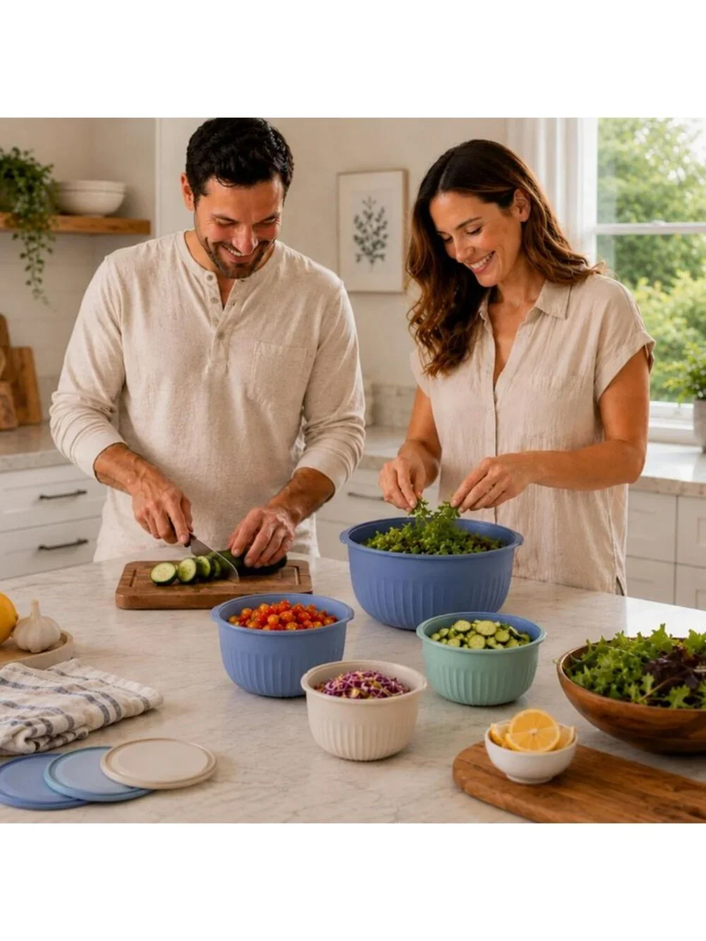 Multicolor Set of 4 Plastic Bowls with Lids - Prep, Store & Serve, Dishwasher